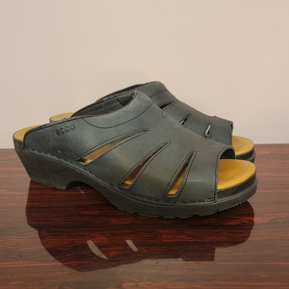 ECCO Women's Black‎ Mules Size 39 Slide On Comfort Leather Sandals